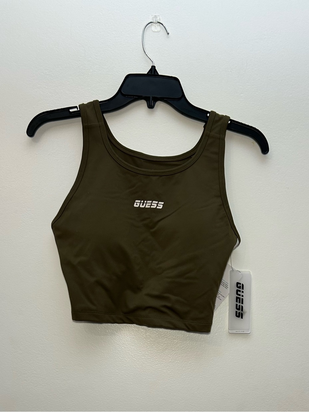 Guess Olive Green Cropped Tank with Side Stripe Accents